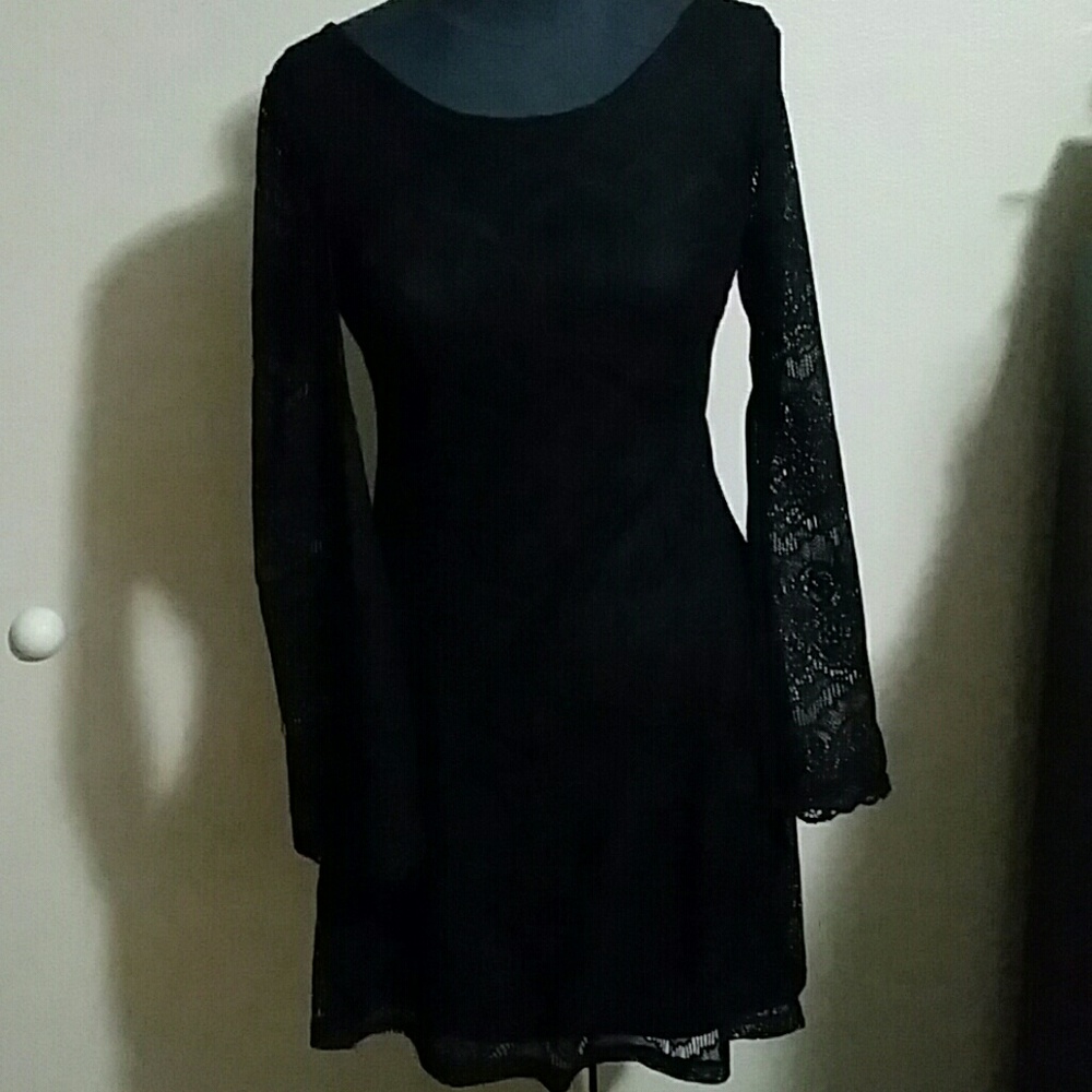 Black Lace Dress Fit and Flare Bell Sleeve